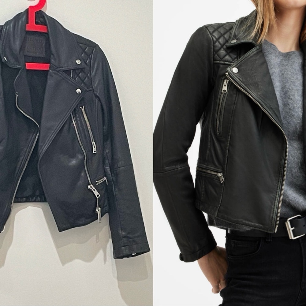 All Saints Cargo distressed leather biker / moto jacket